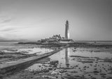 St Mary's Lighthouse and Causeway - Whitley Bay - Black and White