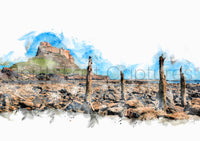 Lindisfarne Castle - Holy Island - Digital Watercolour - Northumberland