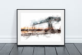 Tees Transporter Bridge Sunset - Digital Watercolour - Middlesbrough - Teesside