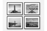 North East Lighthouses - Four Black and White Photographs - Roker - Souter - Herd Groyne - St Mary's