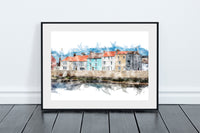 The Headland Coloured Houses - Digital Watercolour - Hartlepool