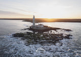 St Mary's Lighthouse and Island - Seen from Above at Sunset - Whitley Bay