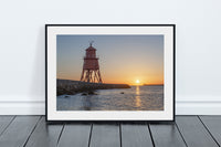 Herd Groyne Lighthouse - Sun reflecting on Sea - South Shields