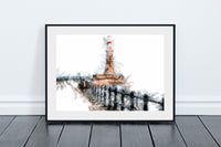 Roker Pier Lighthouse - Digital Watercolour - Sunderland