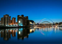 The Quayside and Millennium Bridge Gateshead at dusk, spanning the River Tyne between Gateshead and the Quayside of Newcastle. - North East Captures